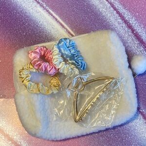 Elegant Satin Scrunchie Set with Gold Hair Clip